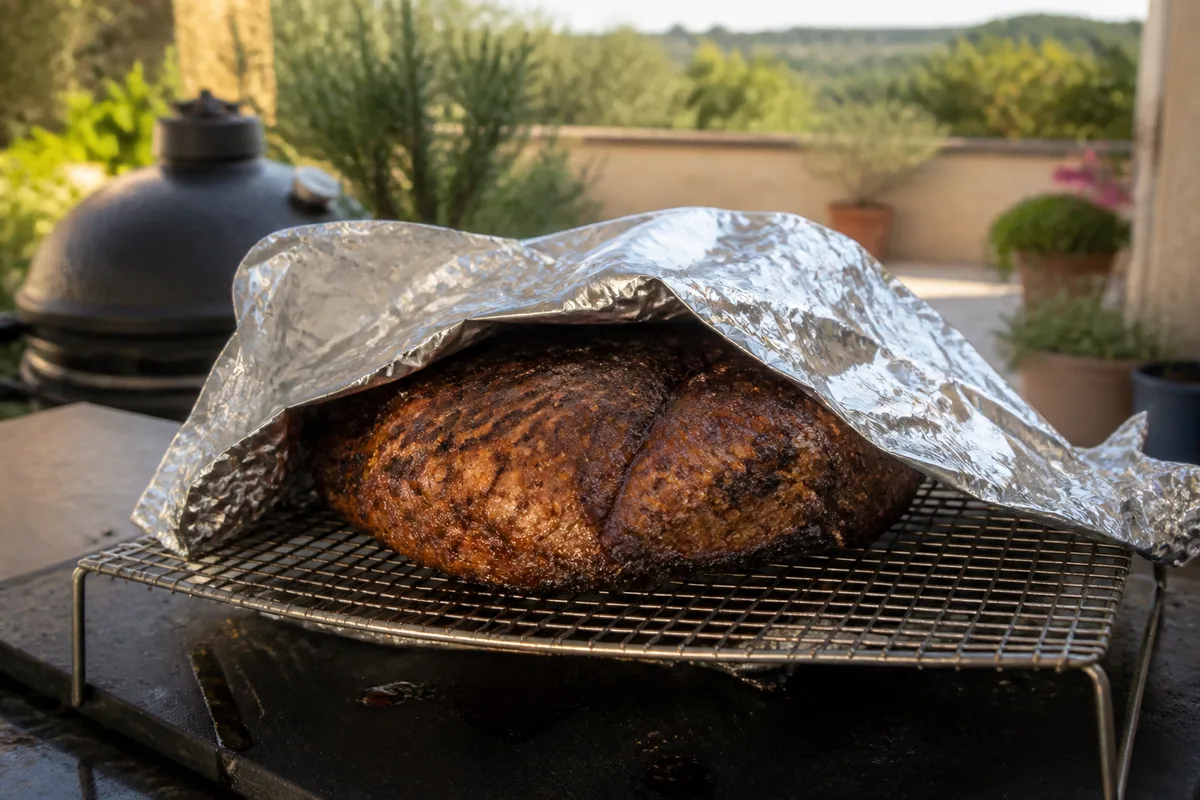 Côte de bœuf sous une tente d’aluminium lâche pendant le repos